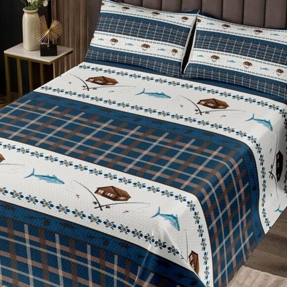 New 2 Piece Gone Fishing Bedspread Set - Twin Size - Picture 3 of 4